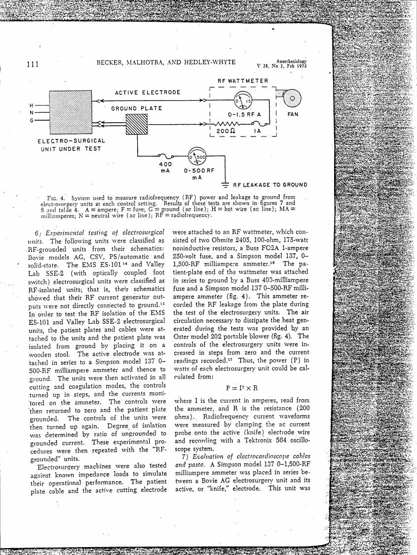 Figure 4. System used to measure radiofrequency (RF) power and leakage to ground from electro-surgery units at each control setting.