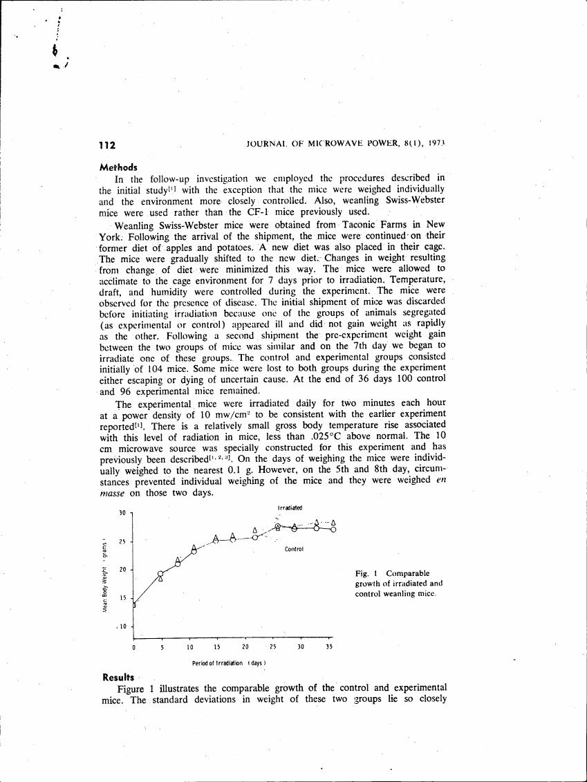 Figure 1 illustrates the comparable growth of irradiated and control weanling mice.