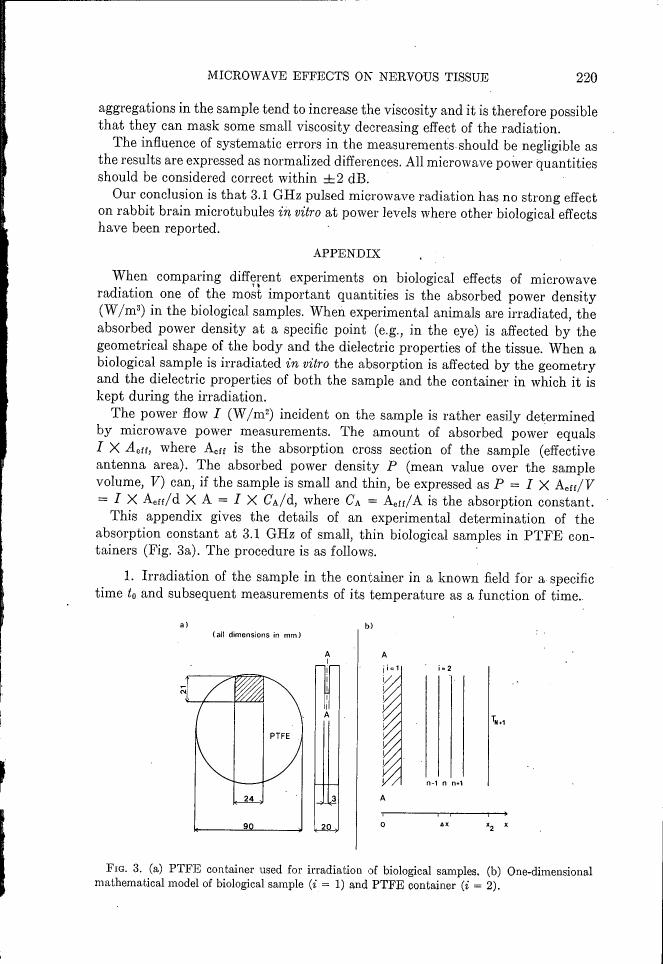 Figure 3 illustrates a PTFE container used for irradiating biological samples and a one-dimensional mathematical model of a biological sample within this container.