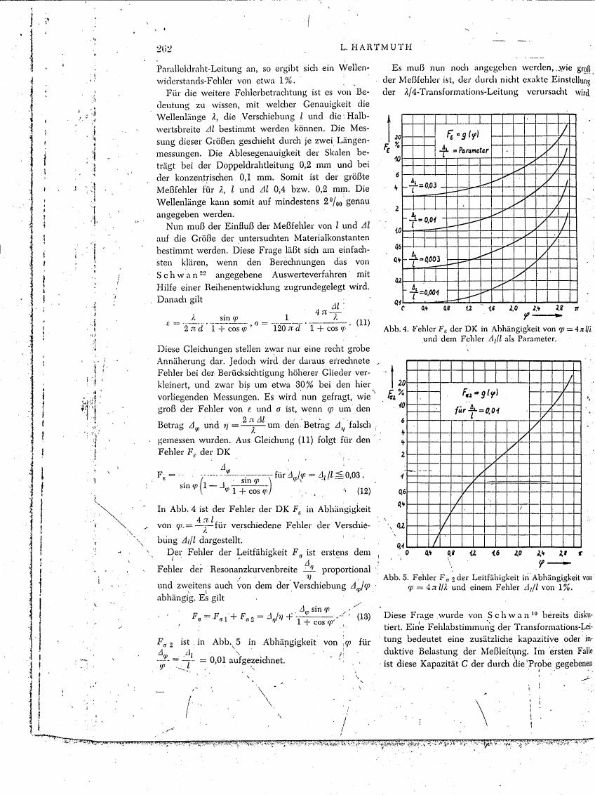AI-described figure: Figure 4 illustrates the error Fe of DK in dependence on φ = 4πl/l and the error Δl/l as a parameter.
