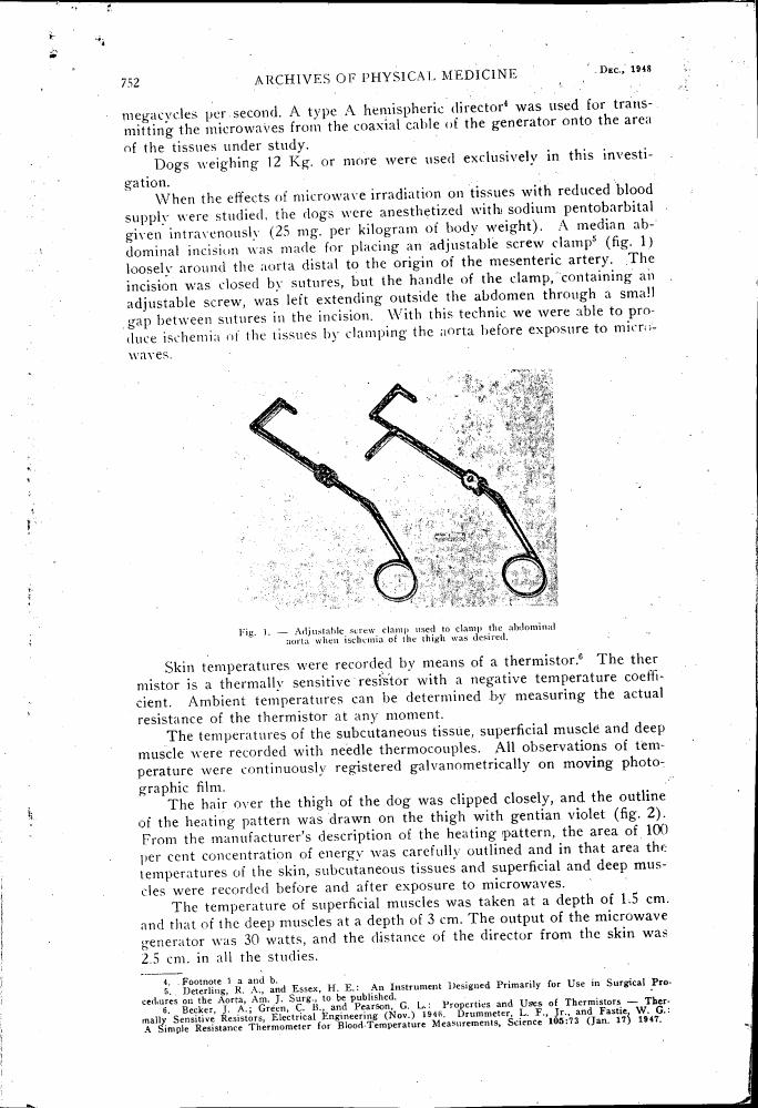 Adjustable screw clamp used to clamp the abdominal aorta when ischemia of the thigh was desired.