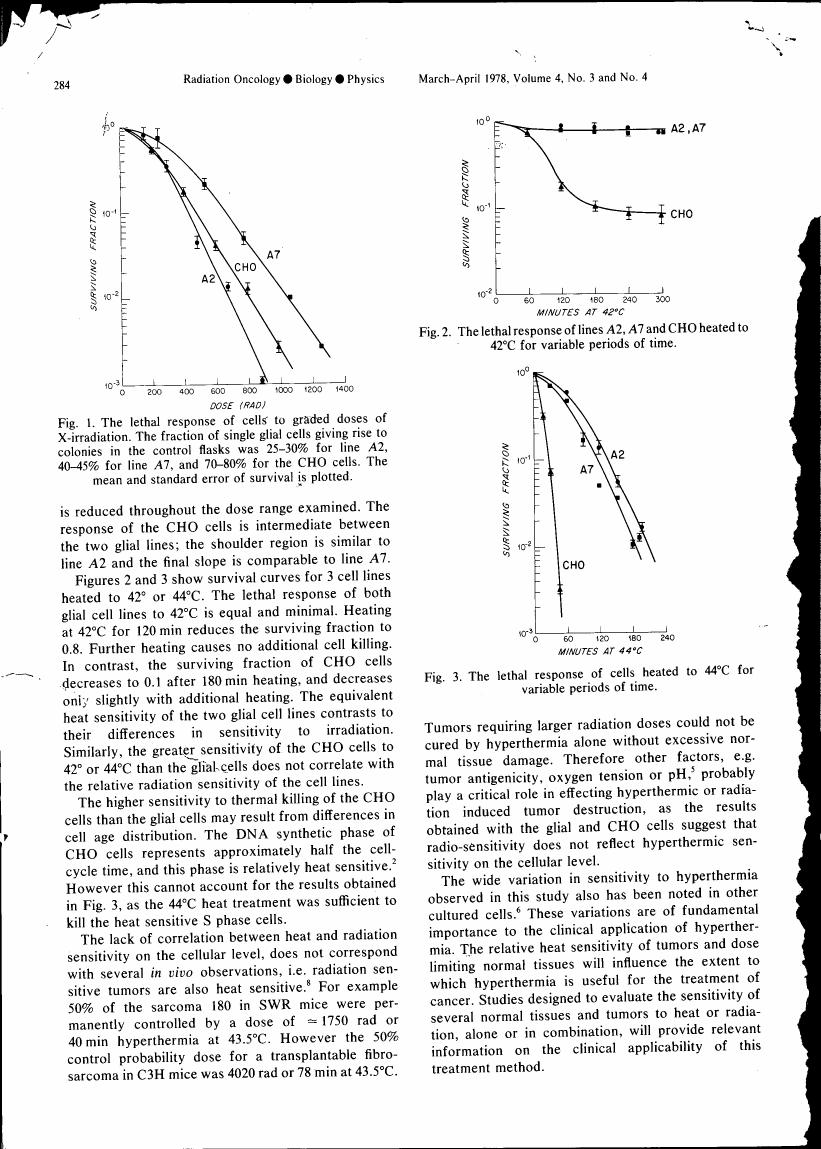 AI-described figure: Fig. 1. The lethal response of cells to graded doses of X-irradiation.