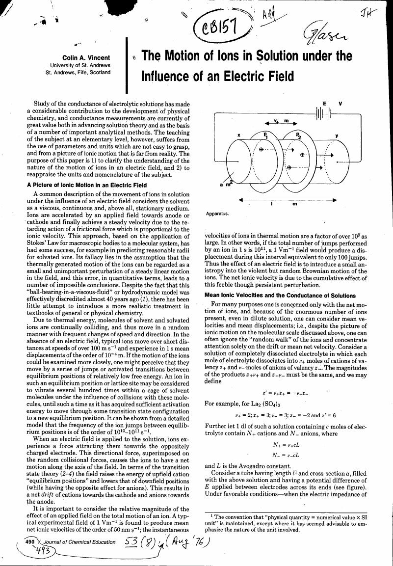 AI-described figure: A diagram illustrating the apparatus for studying ion motion in an electric field.