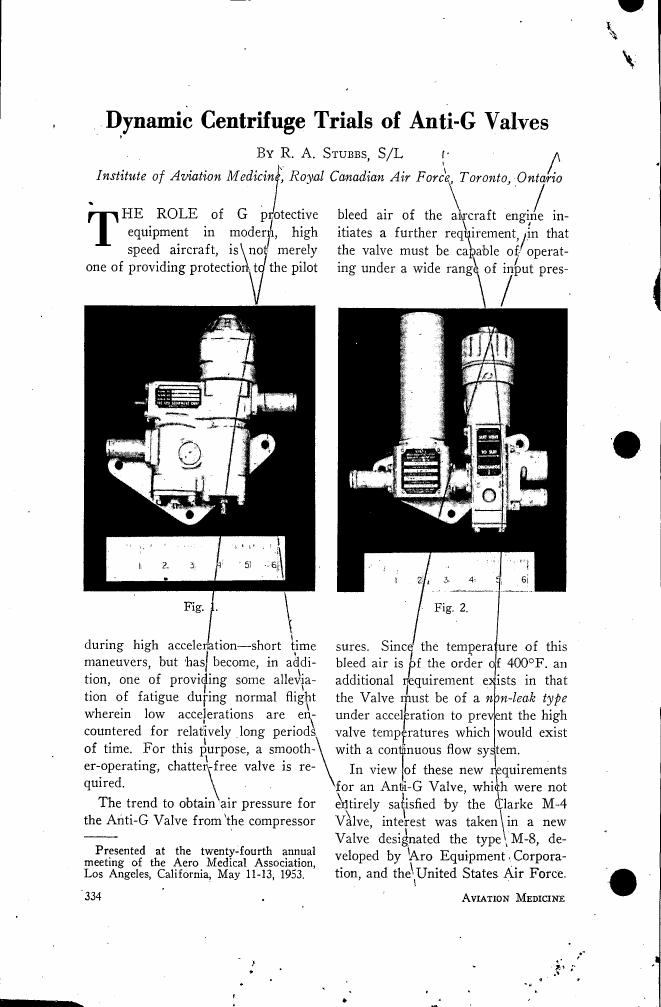 AI-described figure: A diagram showing two different types of anti-G valves (Fig.1 and Fig.2), highlighting their design features.