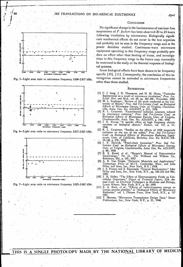 AI-described figure: Figures showing light area ratio vs microwave frequency for different ranges (2.609-2.817 kMc, 2.817-3.025 kMc, and 3.025-3.082 kMc).