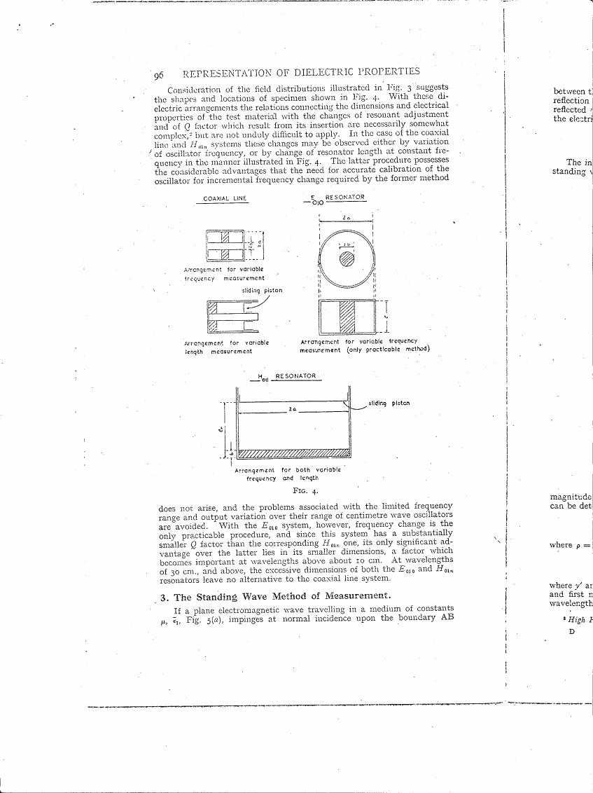 AI-described figure: The diagram illustrates various arrangements for variable frequency and length measurements in resonators, as shown in Fig. 4.