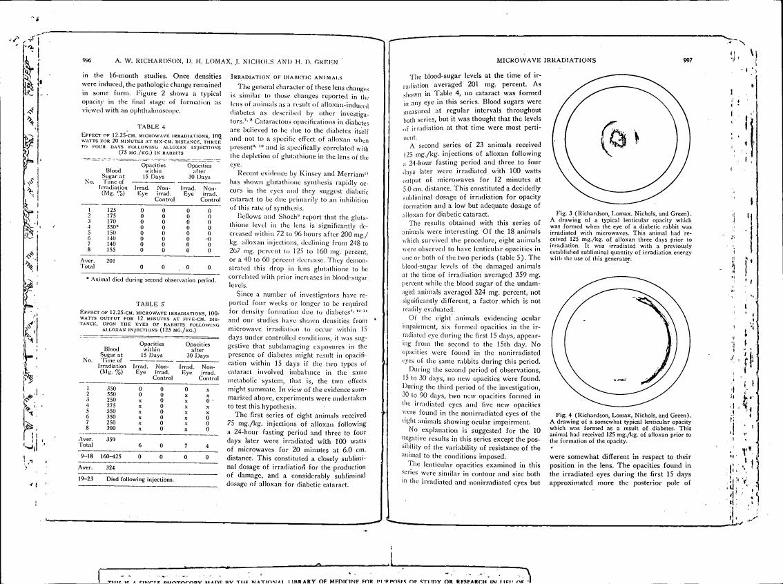 AI-described figure: Figures 3 and 4 show drawings of typical lens opacities in diabetic animals following microwave irradiation.