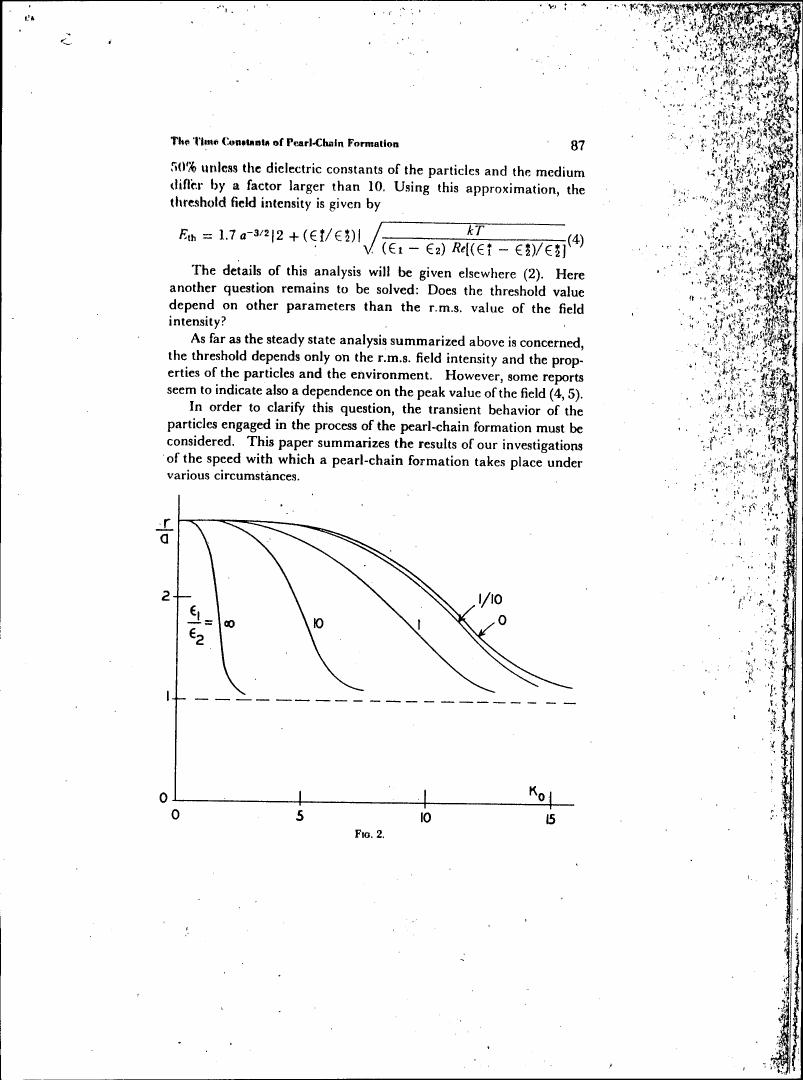 AI-described figure: The graph in Figure 2 illustrates the transient behavior of particles involved in pearl-chain formation as a function of K0.