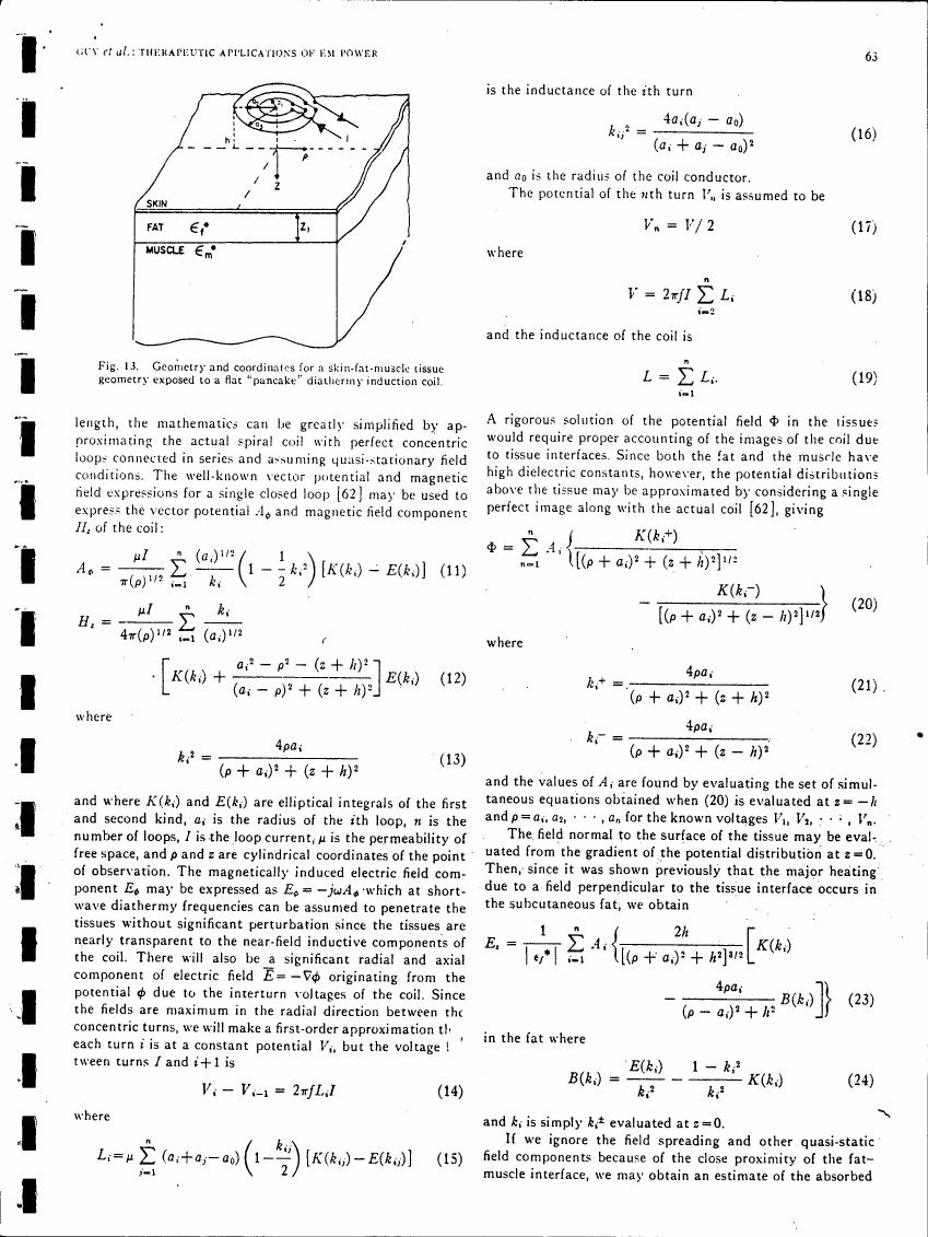 Figure 13. Geometry and coordinates for a skin-fat-muscle tissue geometry exposed to a flat 'pancake' diathermy induction coil.