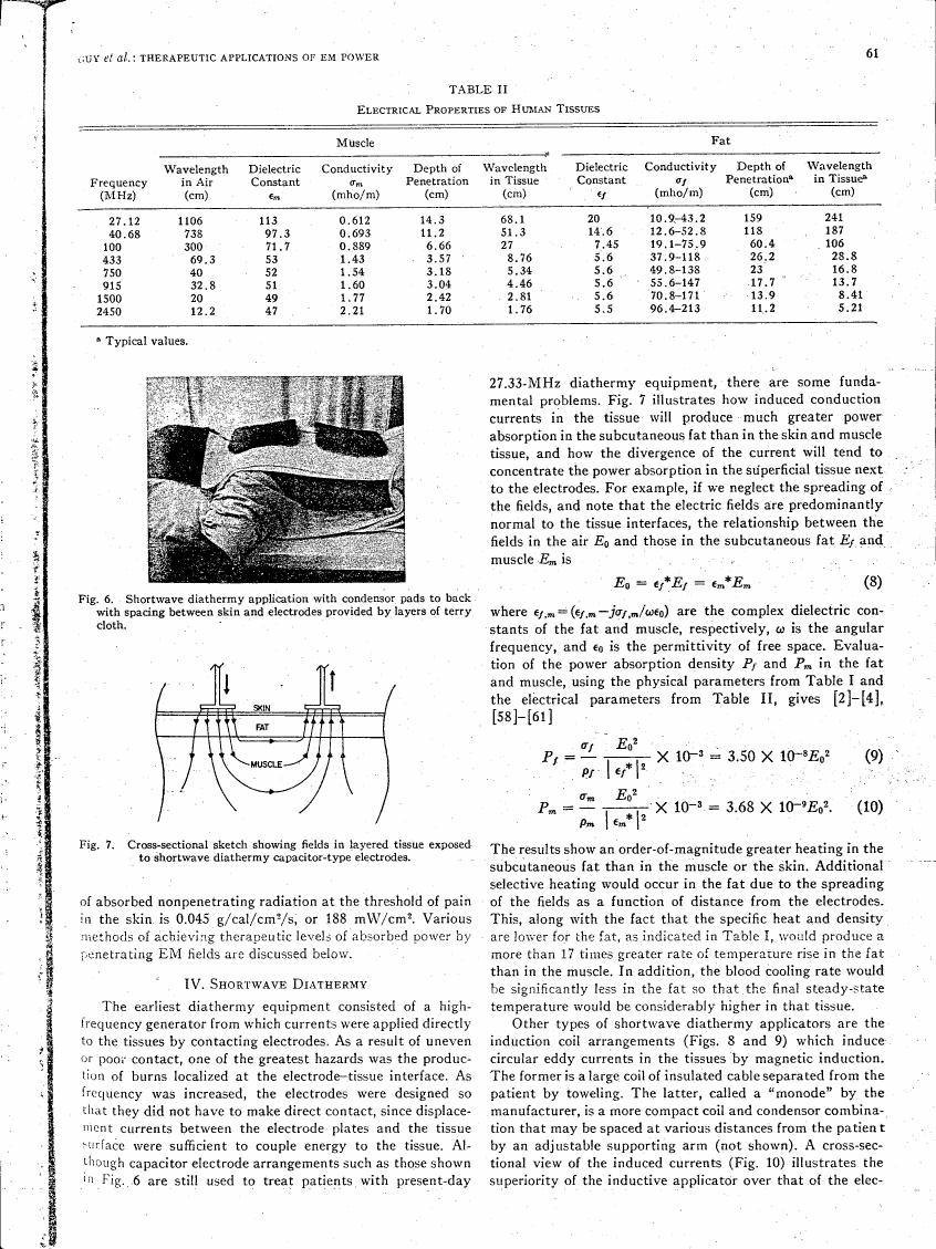 Fig. 6 illustrates a shortwave diathermy application with condenser pads to back with spacing between skin and electrodes provided by layers of terry cloth.