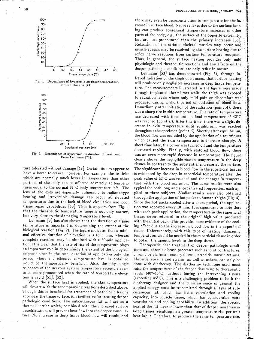 Figure 1: Dependence of hyperemia on tissue temperature. From Lehmann [73].