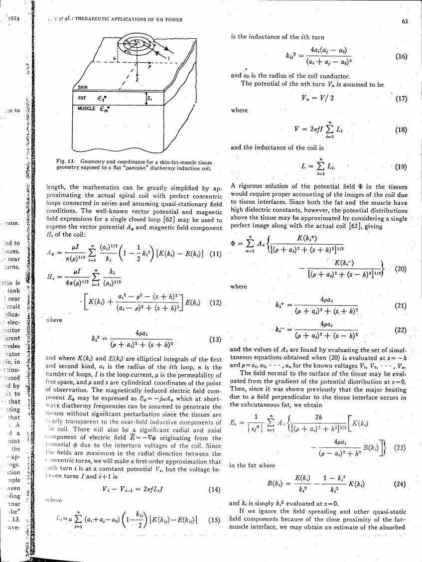 Figure 13. Geometry and coordinates for a skin-fat-muscle tissue geometry exposed to a flat 'pancake' diathermy induction coil.