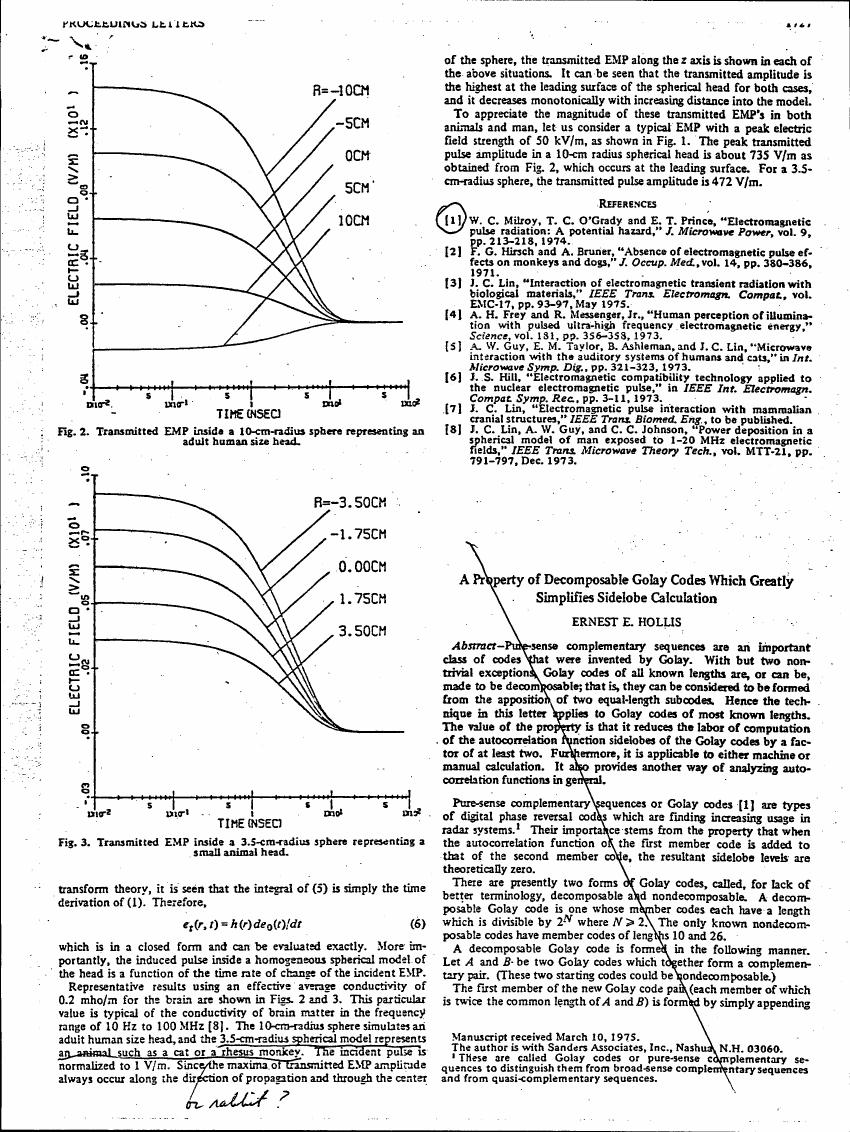 AI-described figure: Fig. 2 and Fig. 3 show transmitted EMP (electromagnetic pulse) inside spheres representing an adult human head and a small animal head, respectively.