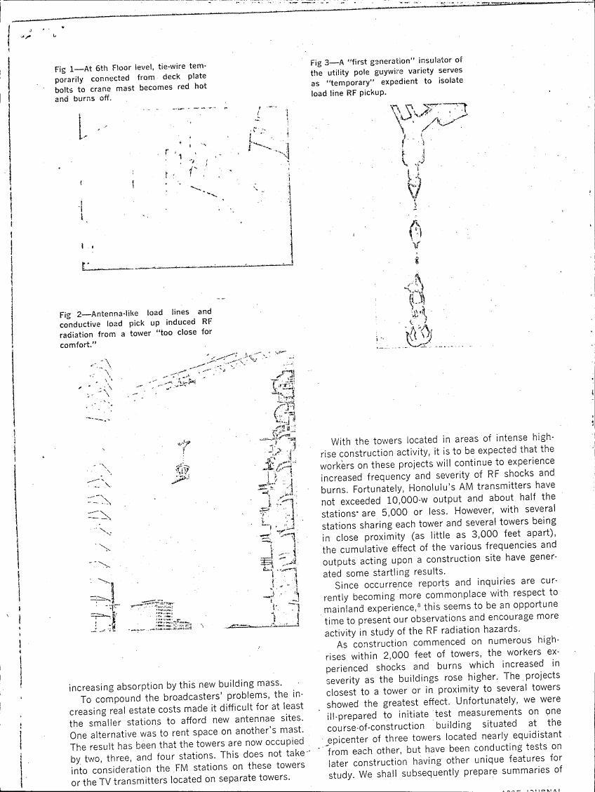 AI-described figure: Figures illustrating RF radiation pickup and isolation methods on construction sites.