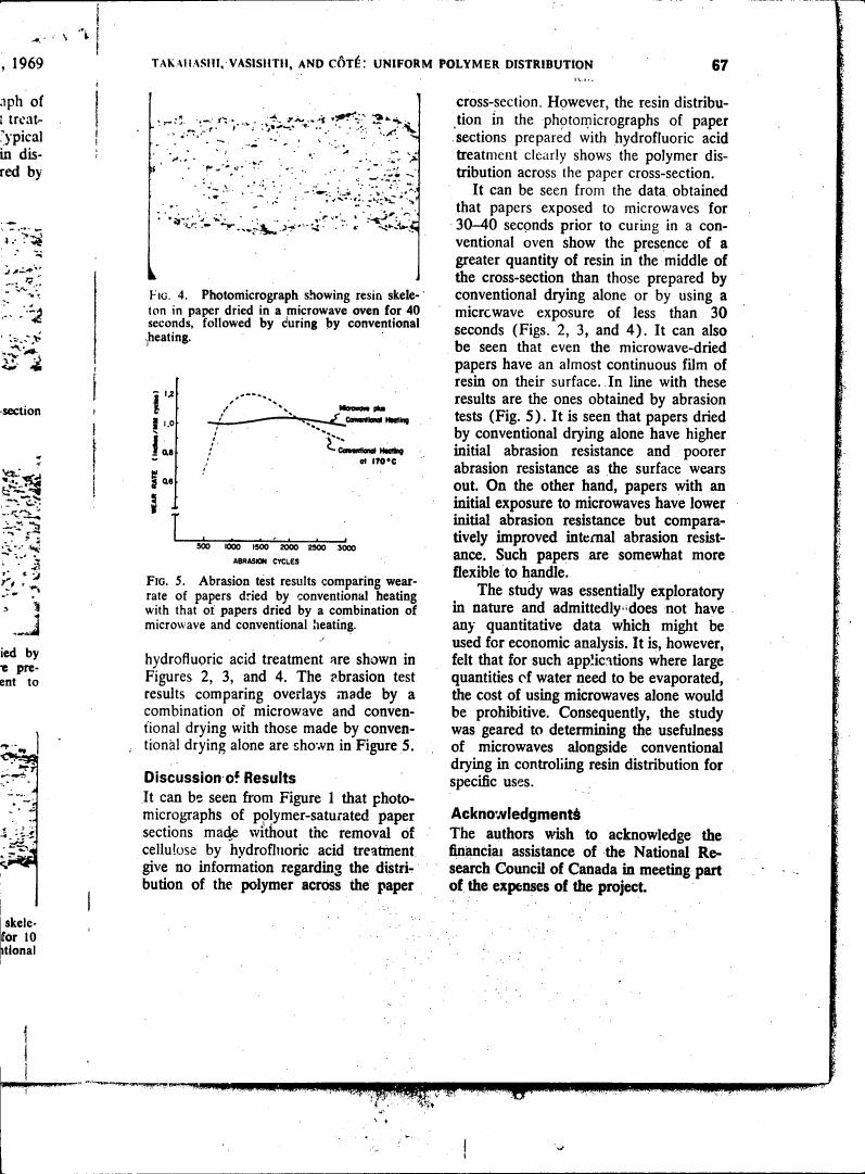 AI-described figure: Figure 5. Abrasion test results comparing wear rate of papers dried by conventional heating with that of papers dried by a combination of microwave and conventional heating.