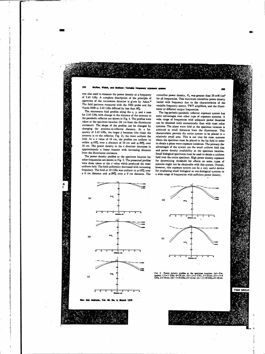 AI-described figure: Figure 5 displays power density profiles at a specimen location for various frequencies and distances.
