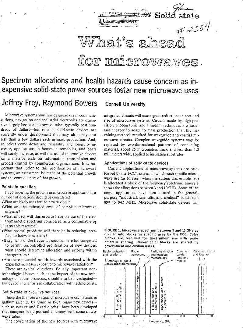 Figure 1 illustrates the microwave spectrum between 3 and 10 GHz, divided into blocks for specific uses by the FCC.