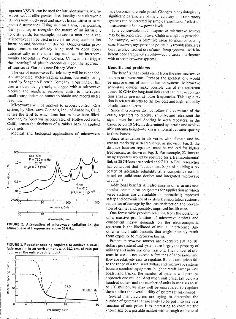 Figure 2. Attenuation of microwave radiation in the atmosphere at frequencies above 10 GHz.